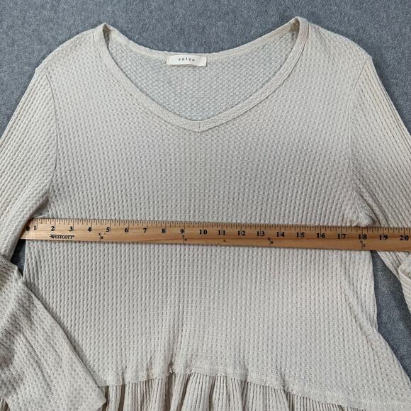 Entro Waffle Knit Peplum Ruffle Hem Tunic Top Women's Small Beige V-Neck - Picture 6 of 8